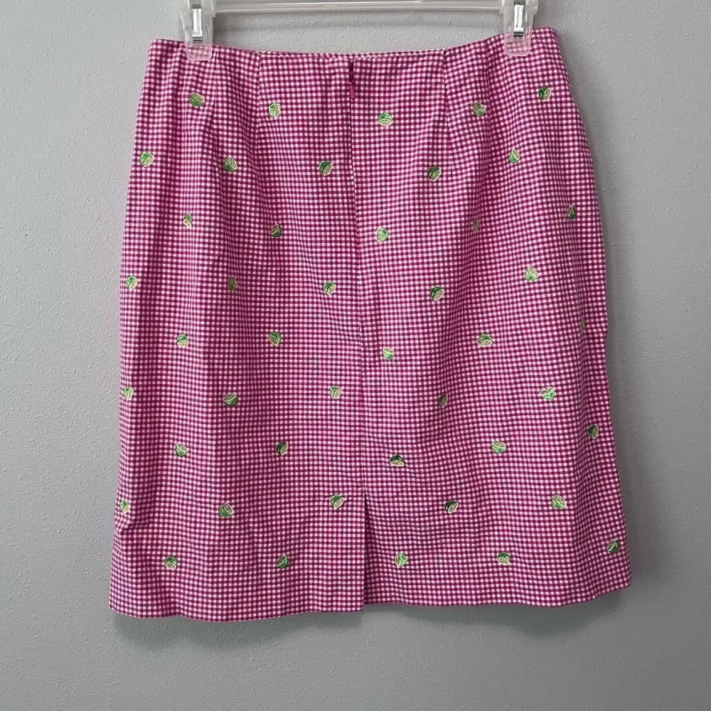 Talbots Petites Vintage Lime Printed Gingham Skirt Size 10P